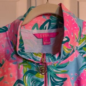 Lilly Pulitzer Pink & Aqua Palm-Print Zip Jacket